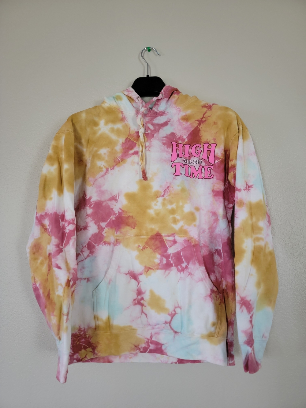 High All The Time Assholes Live Forever Tie-Dye Pullover Hoodie - Pink & Mustard